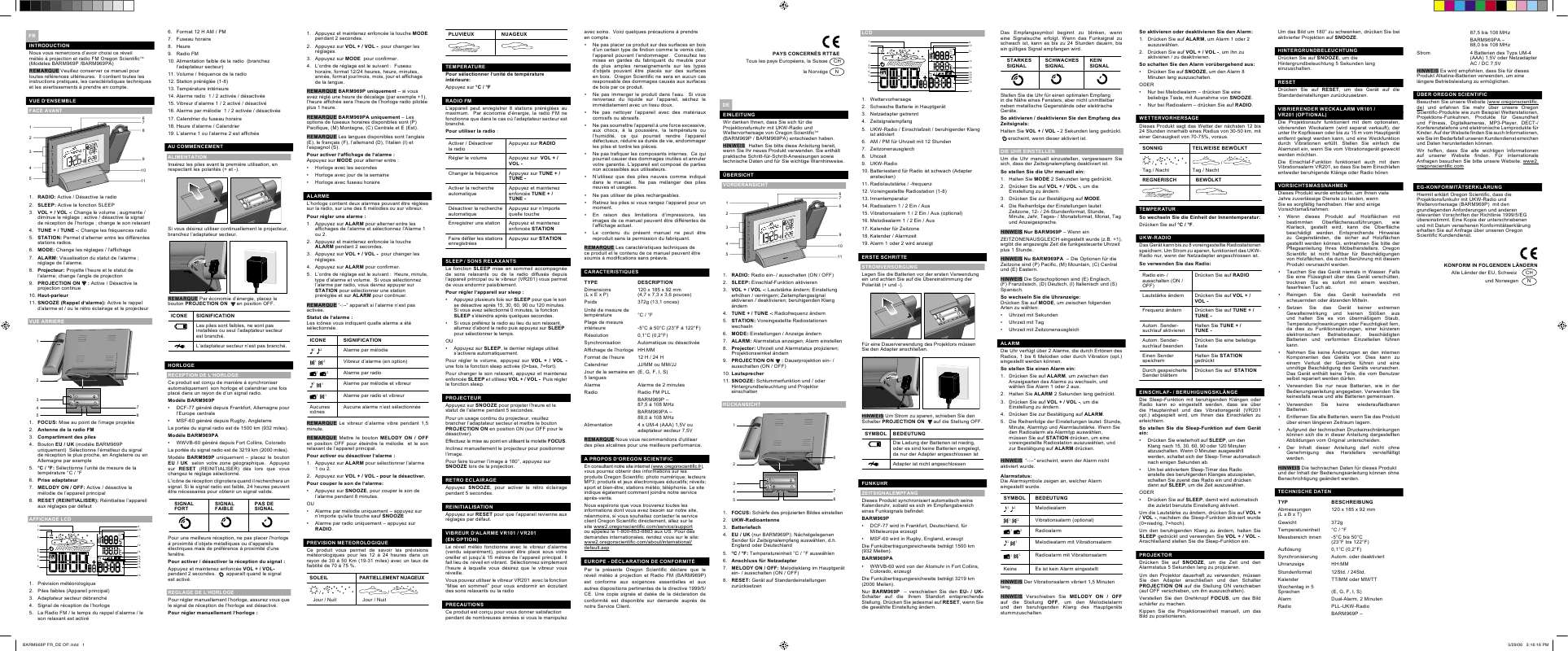 Notice OREGON SCIENTIFIC RADIO RÉVEIL MÉTÉO PROJECTEUR radioréveil